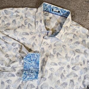 Bugatchi Uomo Mens Floral Classic Fit Button Down Size XL Light Blue Flip Cuff